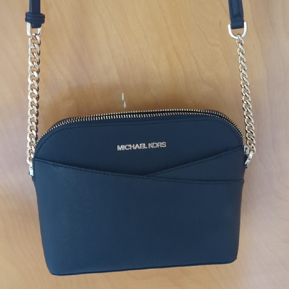 Michael Kors Black Leather Crossbody Bag with Chain Strap